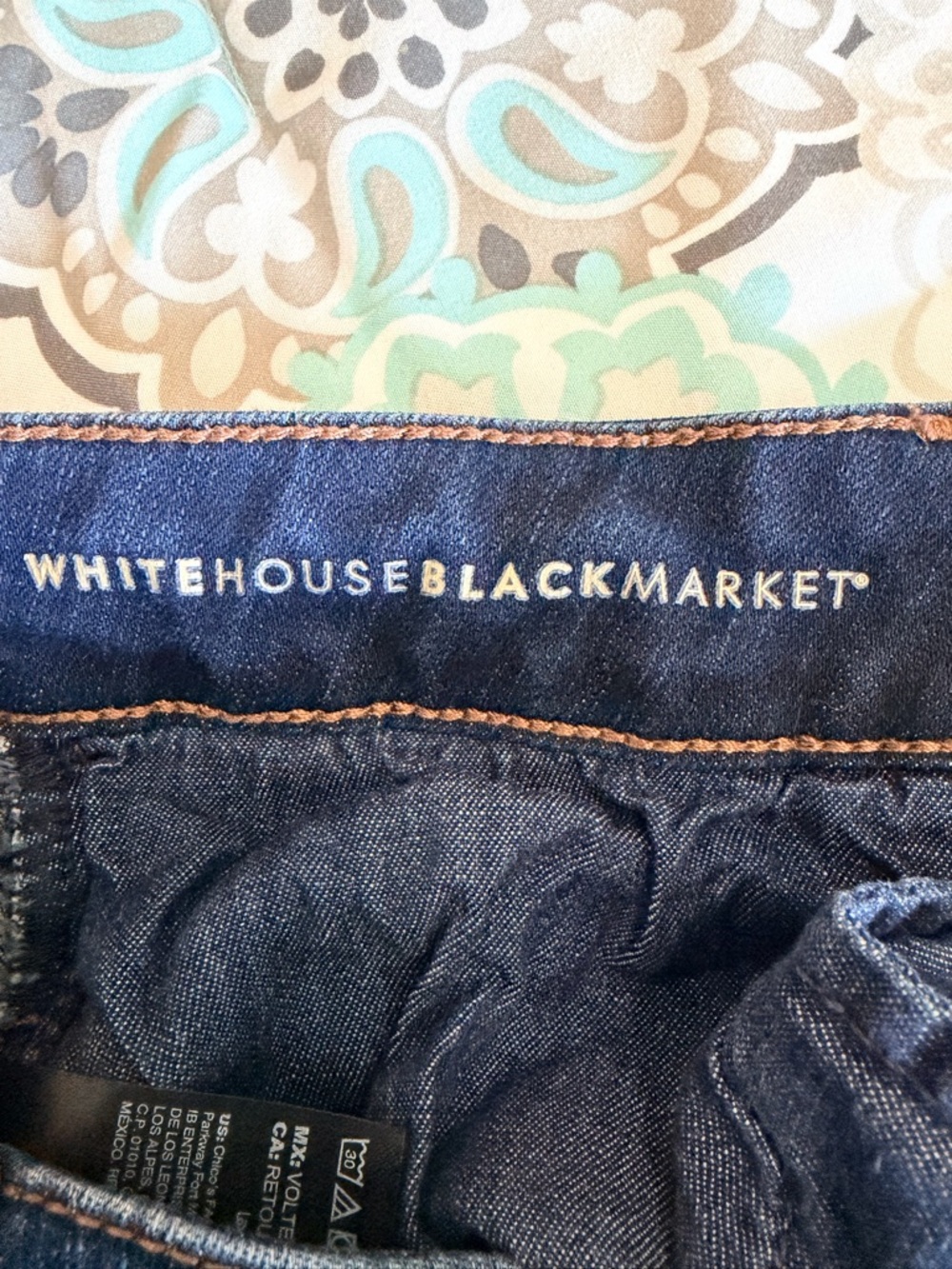 White House Black Market Dark Blue Skinny Jeans with Brown Trim zipper ankle - Picture 6 of 6